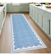 2x6 Runner Rug for Hallway Washable Kitchen Rugs Non Slip Solid Blue Modern Minimalism Soft Low-P...