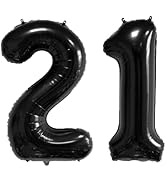 40 Inch Number Balloons 12/21 Black Big Giant Jumbo Number Foil Mylar Balloons for 12th/21th Birt...