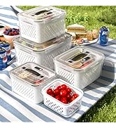 5 Pack Large Fruit Storage Containers for Fridge with vent holes and handle,Airtight Food Storage...