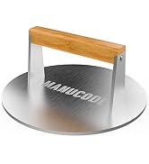 Manucode Stainless Steel Grill Press, Heavy-Duty Smash Burger Press with Wooden Handle, 9 Inches ...