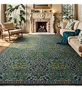 Lessymo Floral Living Room Rug 8x10 Area Rugs, Vintage Forest Washable Rugs for Dining Room Bedro...