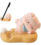 Meroqeel Cartoon Pig Cell Phone Stand for Desk, Cute Pig Lying Statue Phone Holder for Lovely Wom...