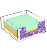 Rulyyo Acrylic Notepad Dispenser Organizer - 3 x 3 in Clear and Glitter Purple Sticky Note Holder...