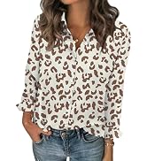 Zeagoo Women Blouses Chiffon Long Sleeve Button Down Shirts Business Causal Dressy Work Top V Nec...