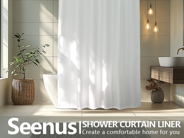 Seenus White Fabric Shower Curtain Waterproof with Weighted Magnets