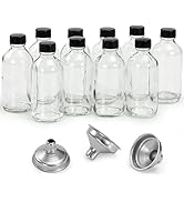 10 Pack, 4 oz Small Clear Glass Bottles with Lids &amp; 3 Stainless Steel Funnels - 120ml Boston Roun...