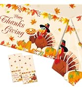 KFJBPB 2 Pack Thanksgiving Tablecloth Disposable, 54 x 108 Inch Fall Plastic Table Cloth Rectangl...