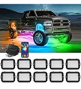 MICTUNING Y1 RGB+IC Dream Color LED Rock Lights - Upgraded 10 Pods Underglow Light with Chasing E...
