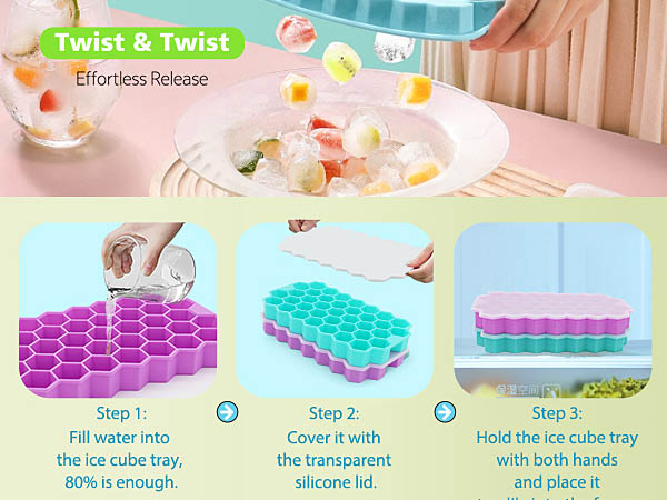 2 Pack Ice Cube Tray with Lid