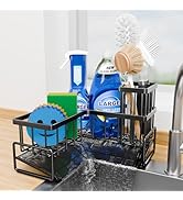 Large 90-Degree Sponge Holder, L-Shaped Sponge Caddy &amp; Metal Dish Brush Organizer for Kitchen Cou...