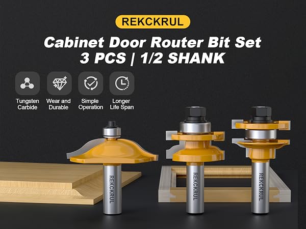 REKCKUL Professional 3PCS Ogee Style Rail and Stile Router Bit Set