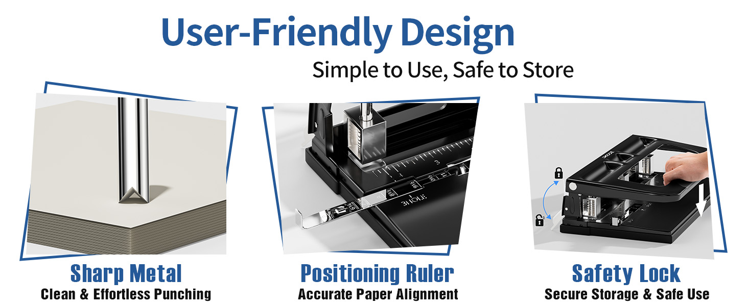 XOOL 3 Hole Punch, Heavy Duty Metal Hole Puncher for 2 or 3 Holes