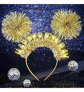 Uranian Light Up Happy Birthday Headbands Led Glitter Gold Pompom Hairbands Glow Birthday Party H...