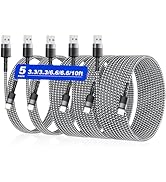 USB to USB C Cable, 5-Pack [3.3/3.3/6.6/6.6/10FT], Nylon Braided &amp; Data Transfer USB A to Type C ...