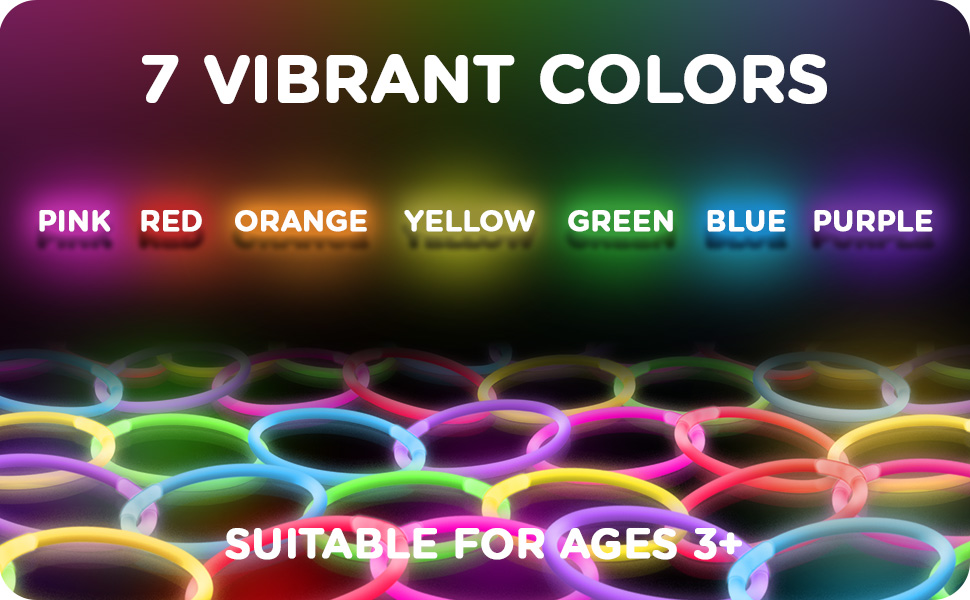 Pink Red Yellow Green Blue Purple Orange Glow Sticks