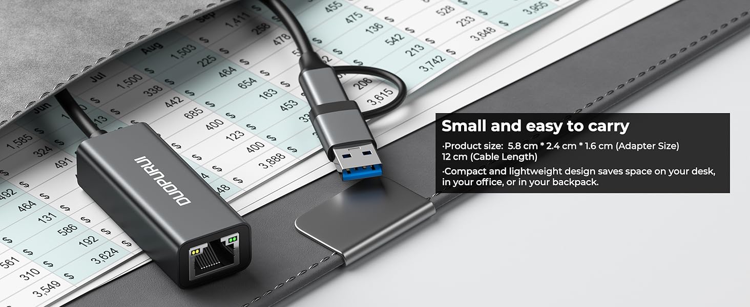 type c to ethernet adapter is compact and lightweight, saving space at home, in the office backpack
