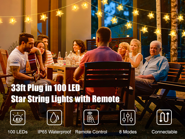 33 ft 100 LED Star Fairy String Lights