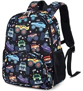 LOIDOU Kids Preschool Backpack for Boys, 15 Inch Monster Truck School Bag, Lightweight Water-Resi...