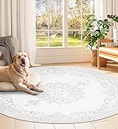 LIVEBOX 6FT Round Area Rug, Washable Grey Rug for Bedroom, Non Slip Boho Floral Rug for Living Ro...