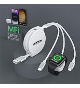 3 in 1 Retractable Apple iPhone &amp; Watch Charger Cable, iWatch Charger for Car,Multi USB Charging ...