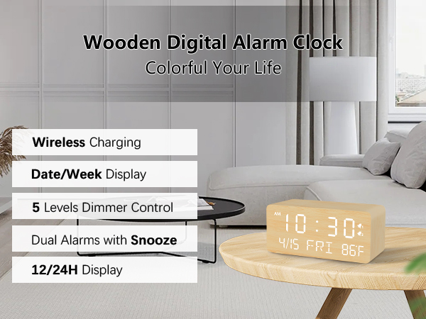 wooden digital alarm clock