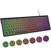 Atelus USB Wired Keyboard with Backlit 7-Colors, Full Size Keyboard with Retro Keycaps, Numeric K...