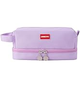Unineovo Aesthetic Large Capacity Pencil Case, Blue Canvas Pencil Organizer with Double-Layer Des...
