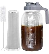 JunVpic Cold Brew Coffee Maker Jar - 64oz Thick Glass Multipurpose Mason Pitcher Spout Lid with H...