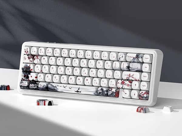 White Japanese PBT Keycap Set,Cherry Blossom MOA Profile Keycaps,Dye-Sub Custom Keyboard Key caps
