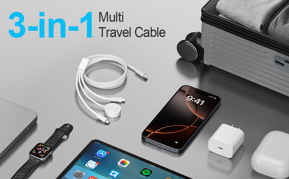 3 in 2 USB C Cable for Apple Watch Charger
