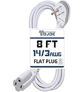 YOJOE Flat Plug Indoor Extension Cord 8 ft, 3 Prong 15A Power Extension Cord, 14 Gauge Heavy Duty...