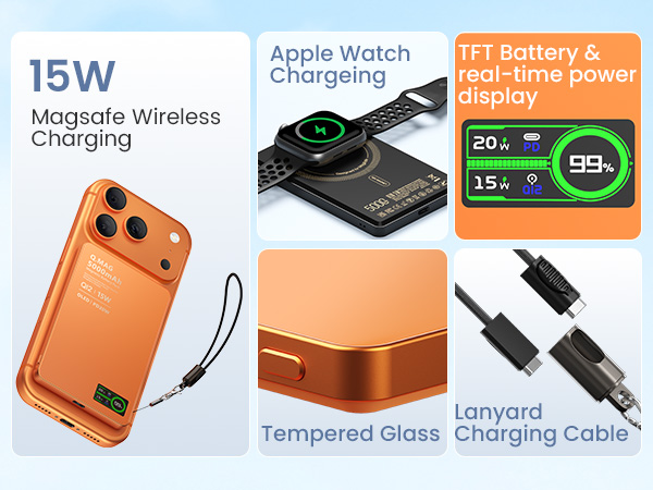 15W Magnetic Wireless Charging iWatch Charging TFT Battery real-time power display Lanyard cable