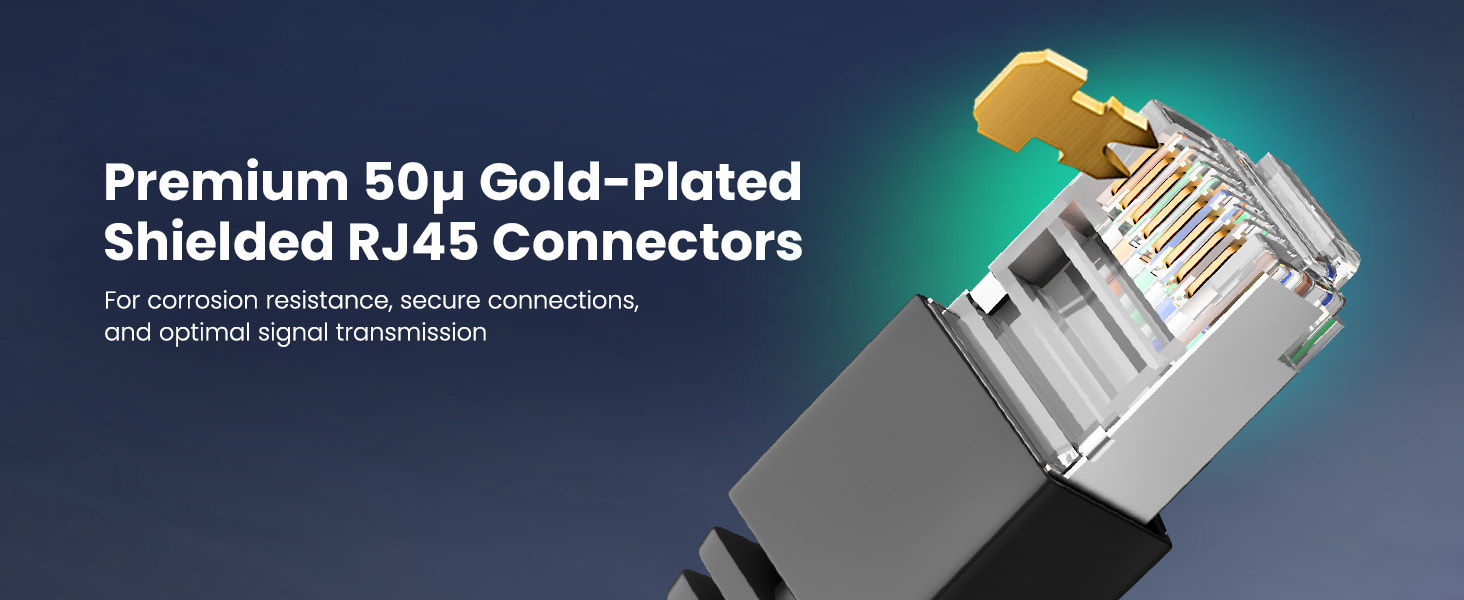 Premium 50u Gold-Plated Shielded RJ45 Connectors