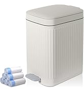 rejomiik Small Bathroom Trash Can with Lid 1.9 Gallon Step Trash Can Slim Garbage Can with Soft-C...