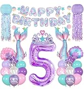 Amandir Mermaid 5th Birthday Party Decorations for Girl, Mermaid Crown Foil Number 5 Tail Seashel...