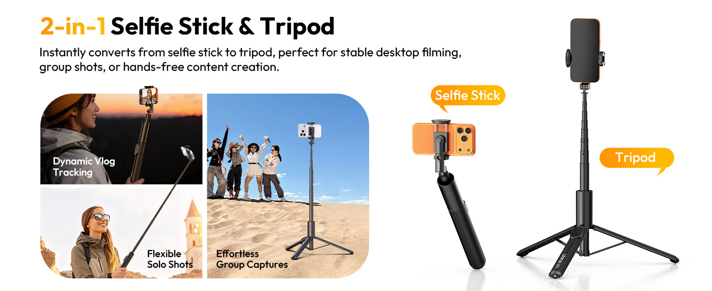 Compact travel tripod selfie stick tripod with remote for solo travelers,