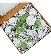Artificial Flowers Royal himmer Silver Grey Roses W/Stem, Rustic Farmhouse Decor for Home Wedding...