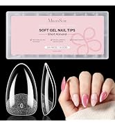 MelodySusie Short Almond X Nail Tips - 16 Sizes 160 Pcs, Pre-Shaped Soft Gel, Half Matte Full Cov...