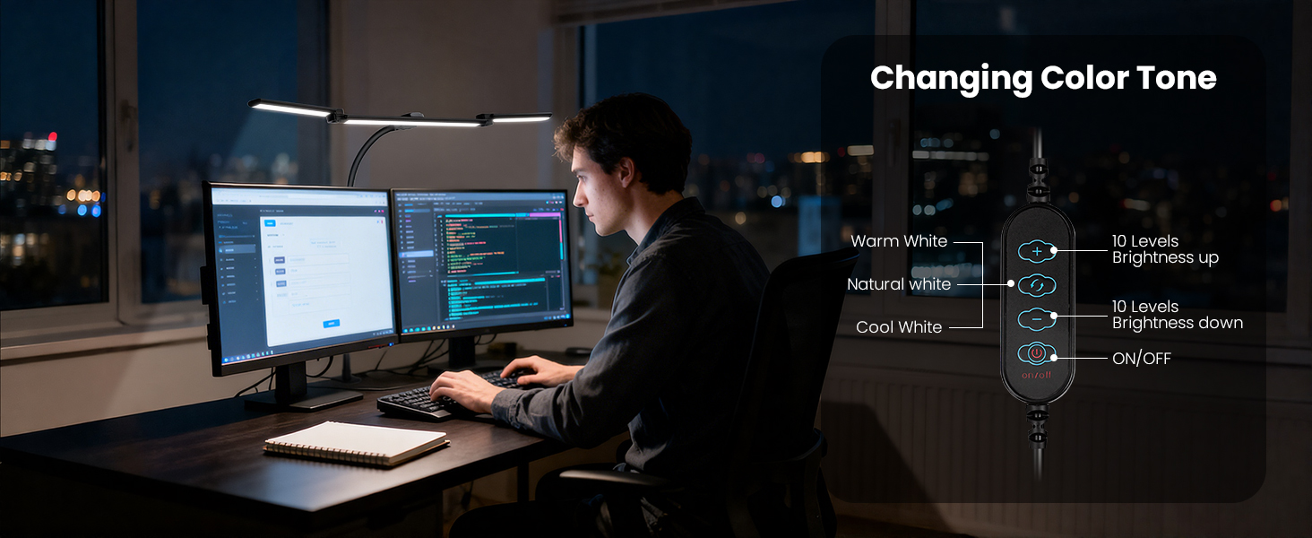 LED Desk Lamp for Office Home, Eye Caring Clip on Desk Light with Clamp