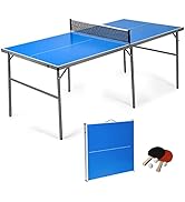 GYMAX Folding Table Tennis Table Set, Complete Ping Pong Table Combo with Removable Net, 2 Paddle...