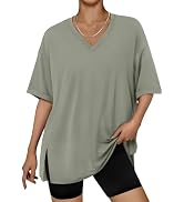 Trendy Queen Oversized Tshirts for Women Workout Plus Size Tops V Neck Short Sleeve Gym Shirts Ca...