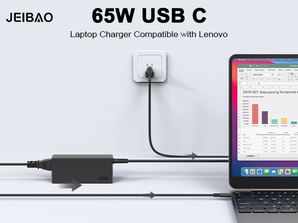 JEIBAO 65W USB C Laptop Charger Compatible with Lenovo