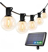 Lepro Solar Outdoor String Lights Patio Bistro Lights, 25ft 26 LED G40 Bulbs, USB Rechargeable Po...