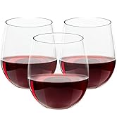 FOCUSLINE 32 Pack Plastic Wine Glasses Stemless, 12 Oz Crystal Clear Disposable Wine Cups, Reusab...