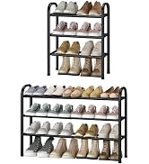 STO STO Expandable Shoe Rack, 3-Tier Metal Small Shoe Rack for Closet, Up to 16 Pairs Adjustable ...