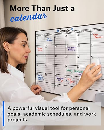 Large dry erase wall calendar for organizing personal goals, school schedules, and work projects