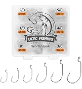 UCEC Fishing Hooks, 140PCS/ 100PCS/ 60PCS EWG Offset Worm Hooks Bass Hooks Wide Gap 2X Strong Sen...