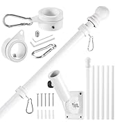 BONWIN White Flagpole Kits, 7 FT Thickened Stainless Steel House Porch Wall Flag Pole Kit for 3x5...
