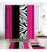 Onlalasyc 4 Pcs Rosy Leopard Print Shower Curtain Set, Leopard Print Bathroom Decor Set, Non-Slip...
