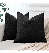 OTOSTAR Pack of 2 Textured Boucle Throw Pillow Covers 18x18 Inch Black Accent Solid Pillowcases F...